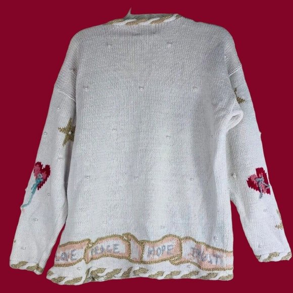 Vtg Stitches In Time QVC Medium Oversize Cardigan Sweater Angels Christmas - Picture 3 of 5